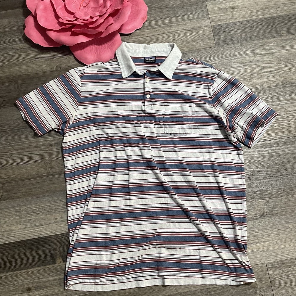 Patagonia Men's Polo Duo - Navy Blue & White with Multi Stripes - Picture 2 of 9